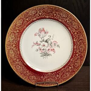 Vtg Salem Imperial Red Rim Dinner Plate Charger Gold Trim Discontinued 10 3/4"